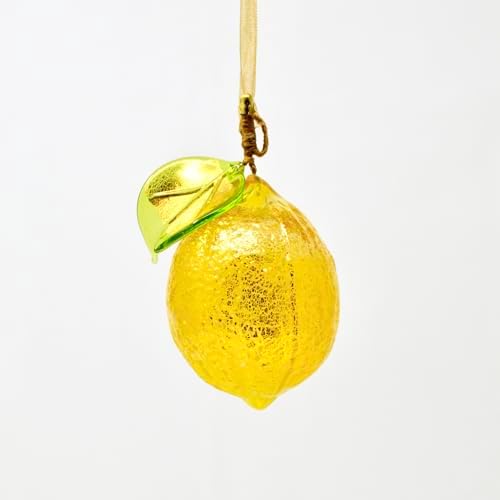 Hand Blown Yellow Lemon Murano Glass Ornament 3 x 2