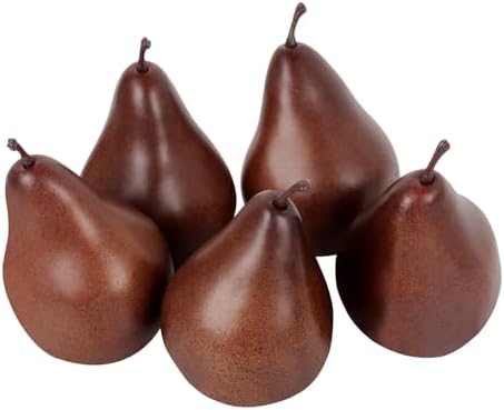 5Pcs Artificial Faux Pears Vivid Brown Lifelike Decor