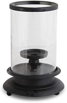 KK Interiors 16571A Set of 2 Glass Hurricanes with Black Metal Bases