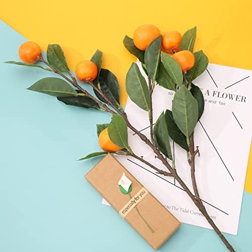 Lifelike Artificial Orange Branch with Green Leaves 65cm
