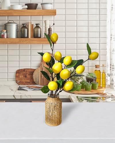 DuHouse 3 Pcs Artificial Lemon Branches with Stems