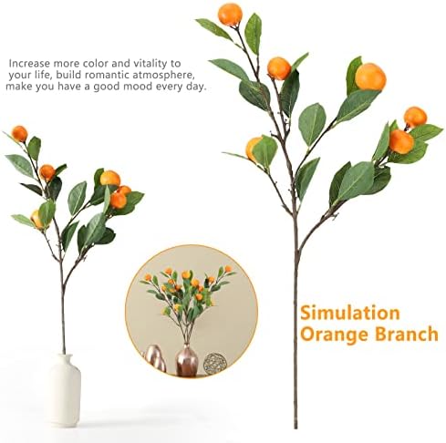 Lifelike Artificial Orange Branch with Green Leaves 65cm