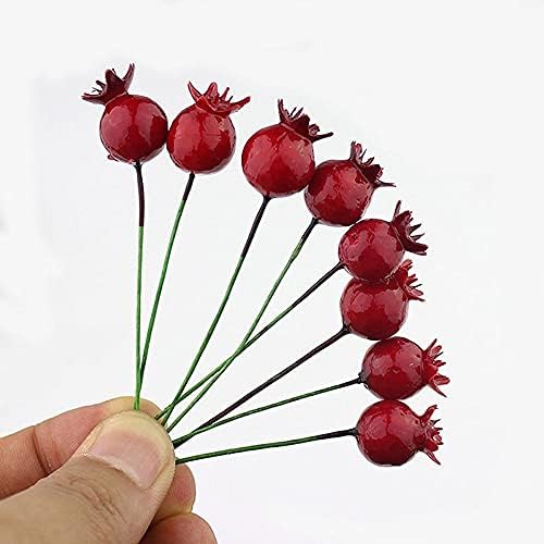 20 Pcs Artificial Fruit Mini Fake Pomegranate Decor on Wire