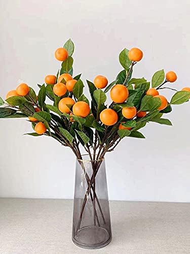 Lifelike Artificial Orange Branch with Green Leaves 65cm