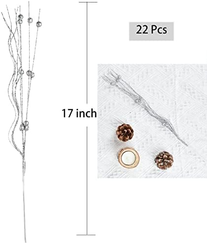 Lvydec 22pcs Christmas Glitter Berries Stems Silver