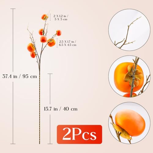 2pcs Artificial Persimmon Branches Realistic Farmhouse Decor