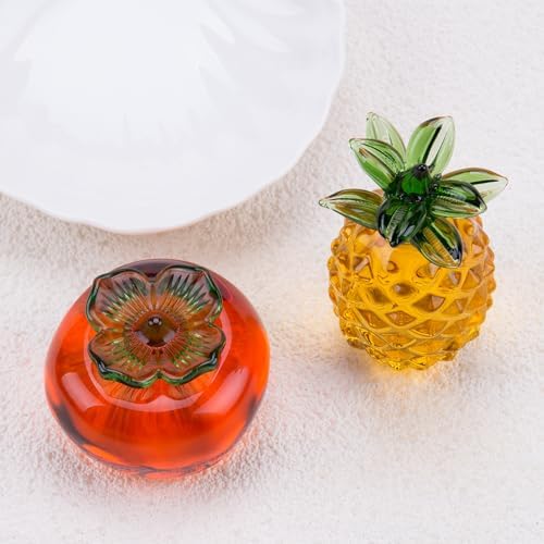 SaiDian 2Pcs Blown Glass Persimmon Pineapple Figurine Decor