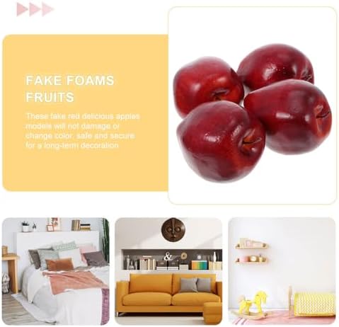 HOMSFOU 6pcs Artificial Red Apples for Decoration