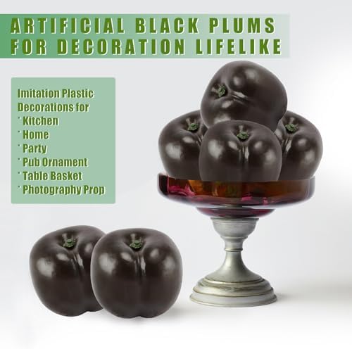 Tuxiaobu Artificial Black Plums 6 Pcs Faux Fruit Decoration