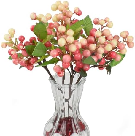 HUIANER Artificial Pink White Berry 4PCS for Wedding Decor
