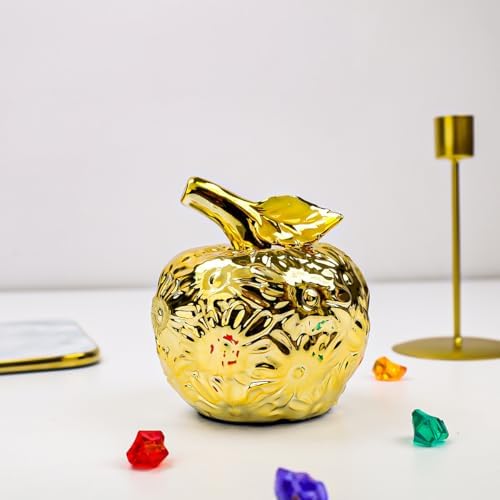 Folmywy Ceramic Apple Ornament with Gold Flower Pattern