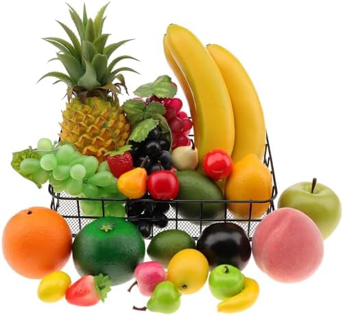 Woration Black Fruit Basket with 25 Artificial Fruits Set