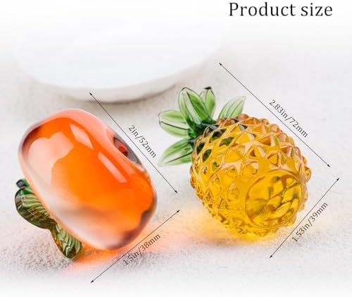 SaiDian 2Pcs Blown Glass Persimmon Pineapple Figurine Decor