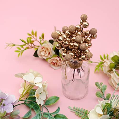 10pcs Glitter Fake Gold Berries Christmas Decorations