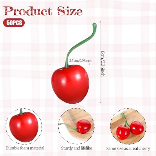 50Pcs Artificial Cherries Lifelike Decor Photography Props