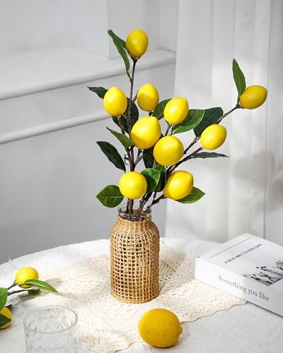 DuHouse 3 Pcs Artificial Lemon Branches with Stems