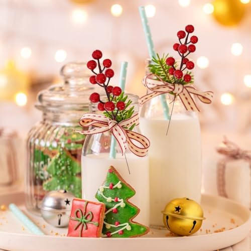 Red Fruit Flower Decoration Artificial Christmas Ornaments 20 Branches