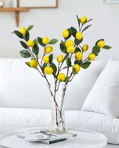 DuHouse 3 Pcs Artificial Lemon Branches with Stems