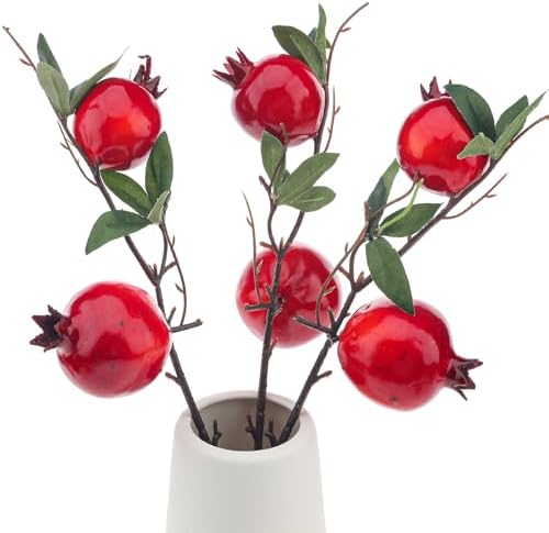 Quancru 3pcs Realistic Artificial Pomegranate Branches Decoration