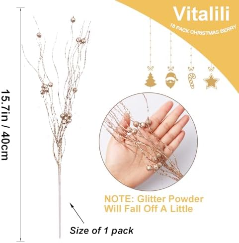 18 Pack Glitter Berry Stem Christmas Decor