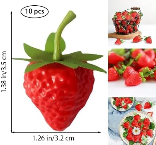 10 Pcs Red Lifelike Fake Strawberries Artificial Fruit Decor