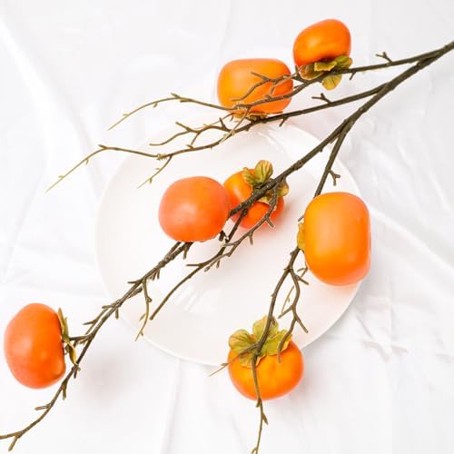 2pcs Artificial Persimmon Branches Realistic Farmhouse Decor