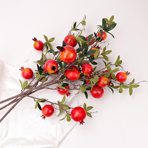 Gresorth Artificial Pomegranate Branches 3pcs Lifelike Decoration
