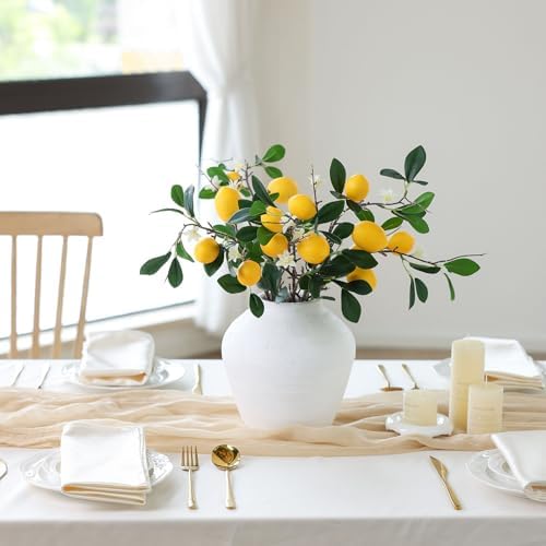 Mizii 5pcs 24 Inch Artificial Lemon Branches with 15 Realistic Fruits