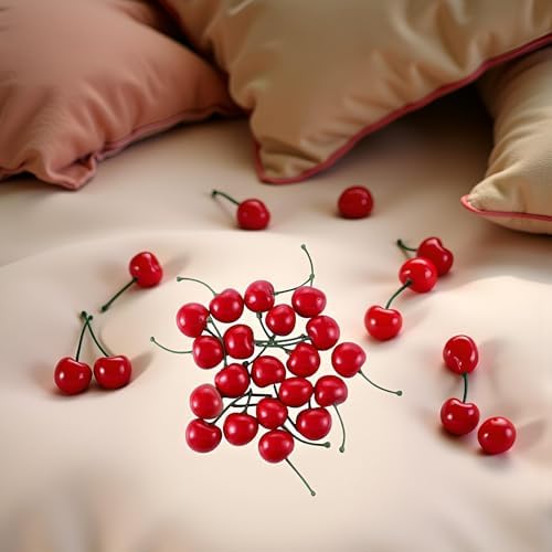 Jowxsx 20Pcs Realistic Red Artificial Cherries Decor