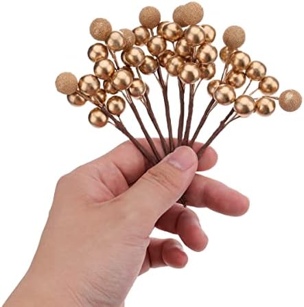10pcs Glitter Fake Gold Berries Christmas Decorations
