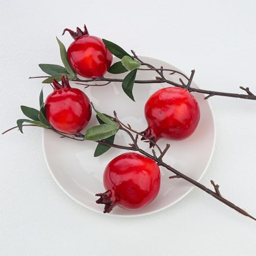 Quancru 3pcs Realistic Artificial Pomegranate Branches Decoration