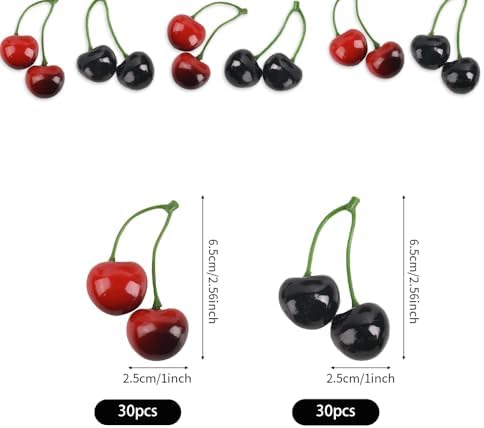 Lueyao Artificial Cherry Fruit Decorations 60 PCS Black Red