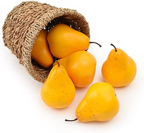 LUEYAO Artificial Yellow Pears 6pcs Decor Set