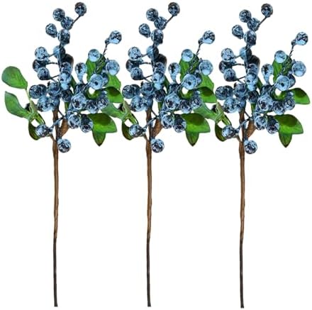 Artificial Blueberry Stems 3pcs for Decorations