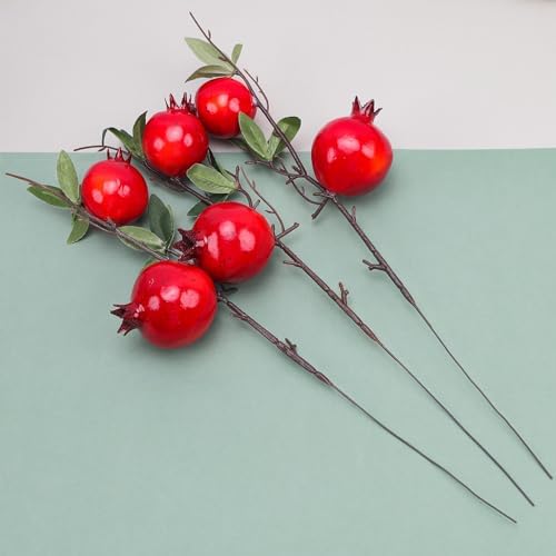 Quancru 3pcs Realistic Artificial Pomegranate Branches Decoration