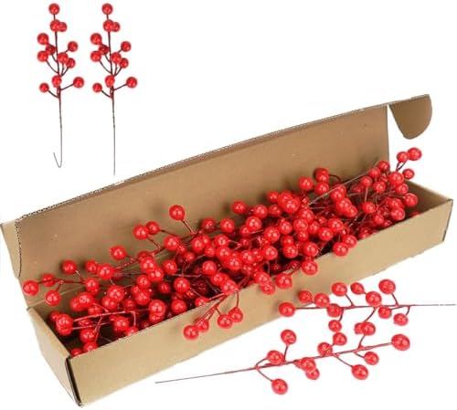 COSOKUU Fake Red Berry Christmas Decor 30 Pcs Artificial Fruit