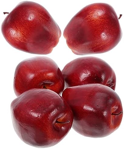 HOMSFOU 6pcs Artificial Red Apples for Decoration