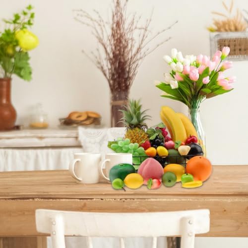 Woration Black Fruit Basket with 25 Artificial Fruits Set
