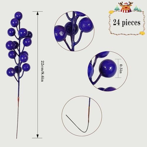 Artificial Purple Blue Berries Stems 24pcs Christmas Decor