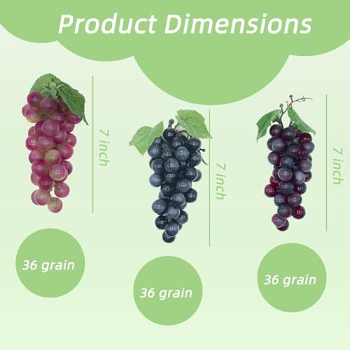 Featuman 3 Bunches Artificial Grapes 7 Inch Decorative Fruit