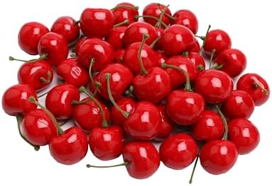 50PCS Realistic Artificial Red Cherries for Decorations