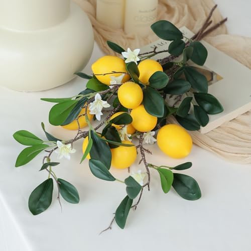 Mizii 5pcs 24 Inch Artificial Lemon Branches with 15 Realistic Fruits