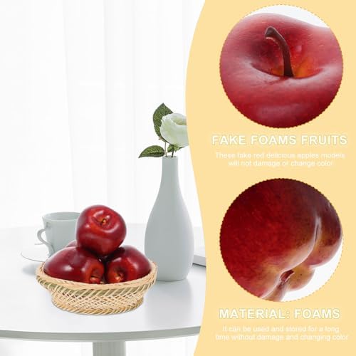 HOMSFOU 6pcs Artificial Red Apples for Decoration