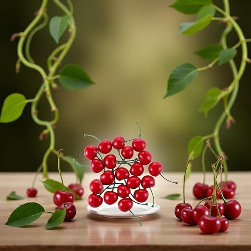 Jowxsx 20Pcs Realistic Red Artificial Cherries Decor