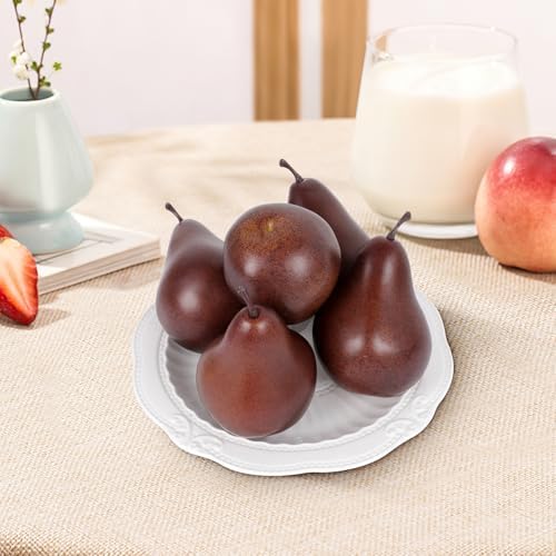 5Pcs Artificial Faux Pears Vivid Brown Lifelike Decor