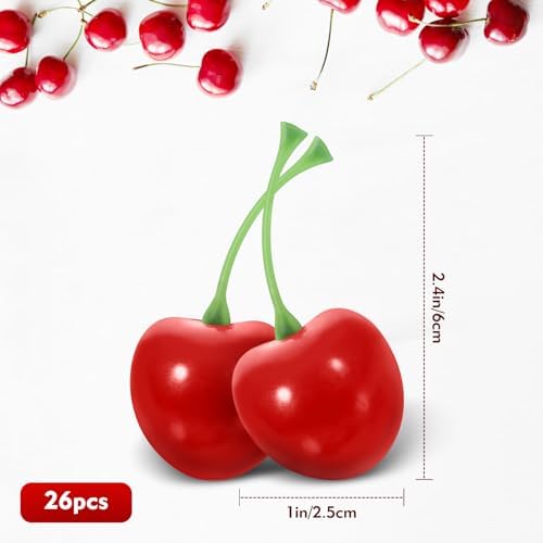 Realistic Fake Cherries 26Pcs Artificial Fruit Decor