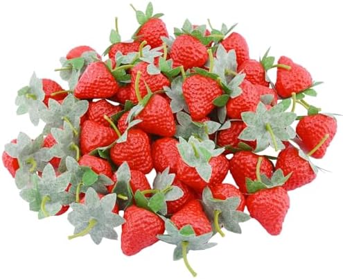 50-Piece Realistic Fake Strawberries with Stems and Leaves