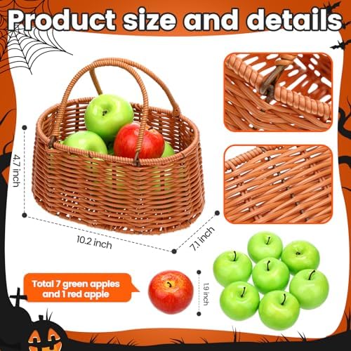 Viorawhite Halloween Party Decor 8pcs Artificial Apples with Basket