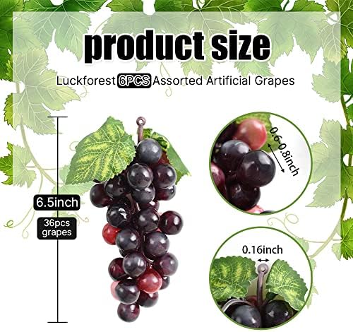 Luckforest Artificial Grapes 6Pcs Red Frosted Cluster Decor
