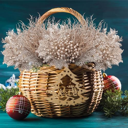 75 Pcs Champagne Gold Christmas Glitter Branches